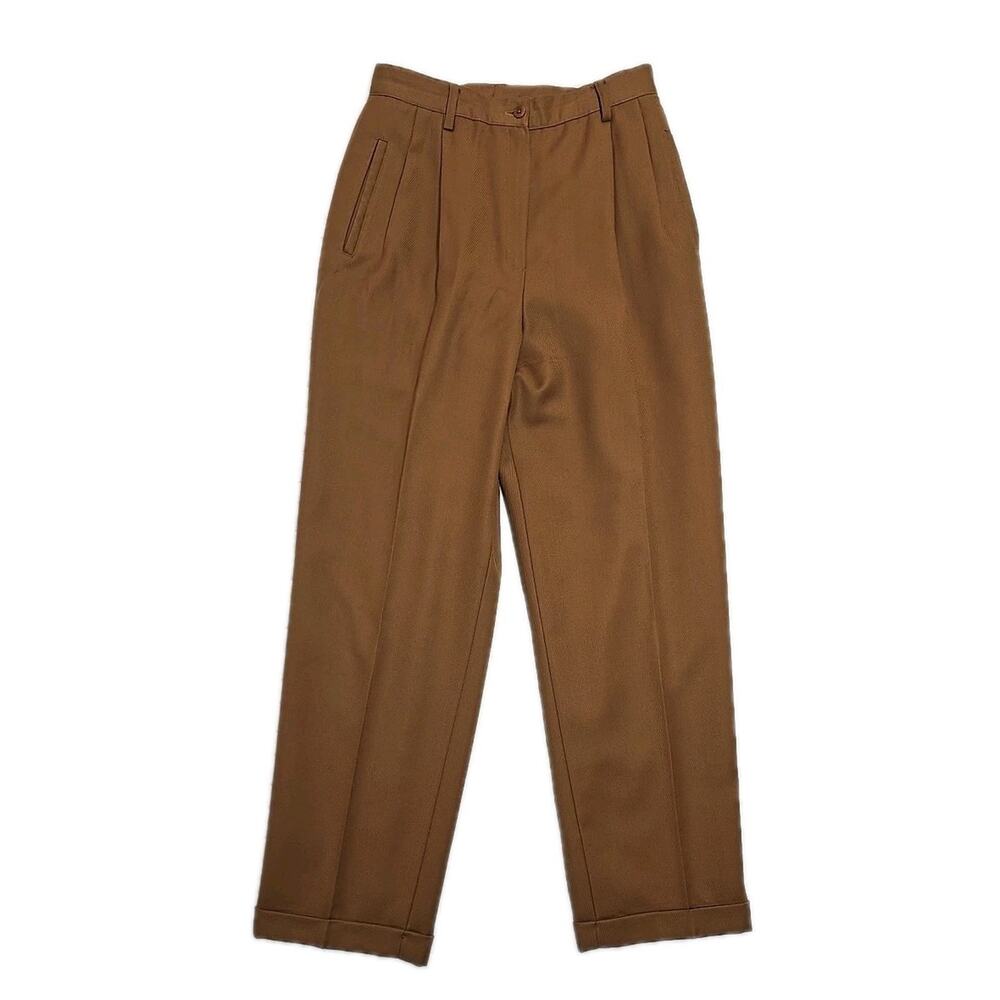 VTG Lands End Wool Trousers 10 Cognac High Rise Pleated USA Old Money 90s Pleat